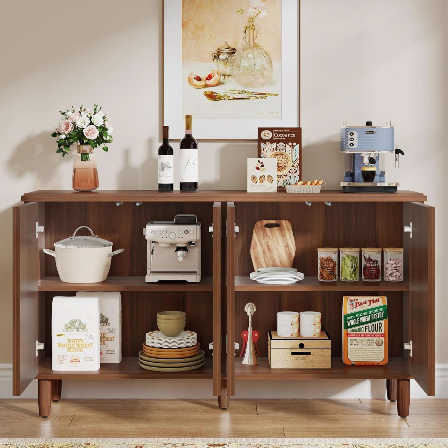 Brown Buffet Cabinet Sideboard With Storage Doors Modern
