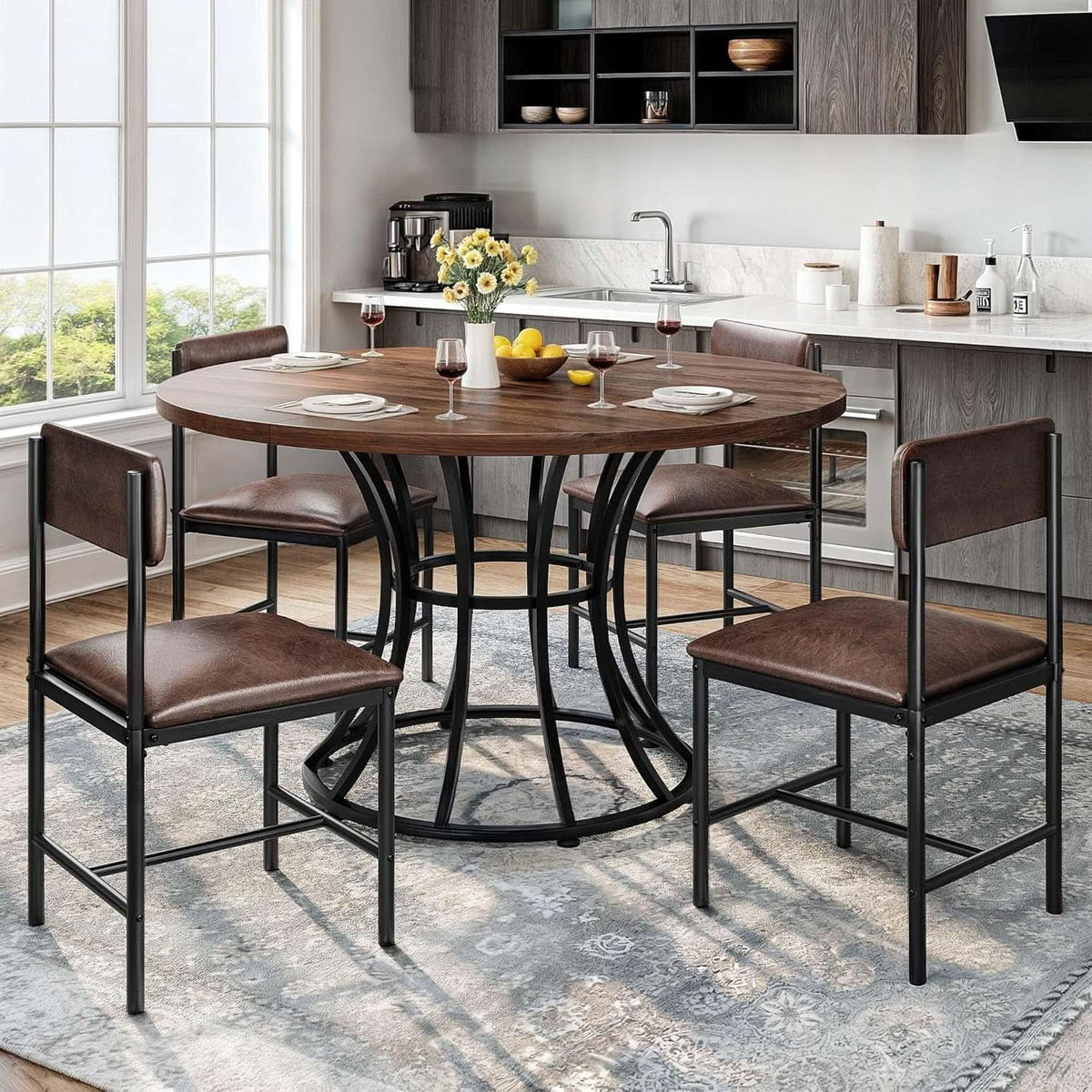 Brown Dining Chairs Set of 4 Upholstered Faux Leather