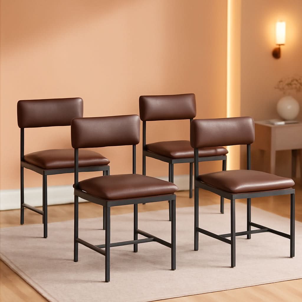 Brown Dining Chairs Set of 4 Upholstered Faux Leather