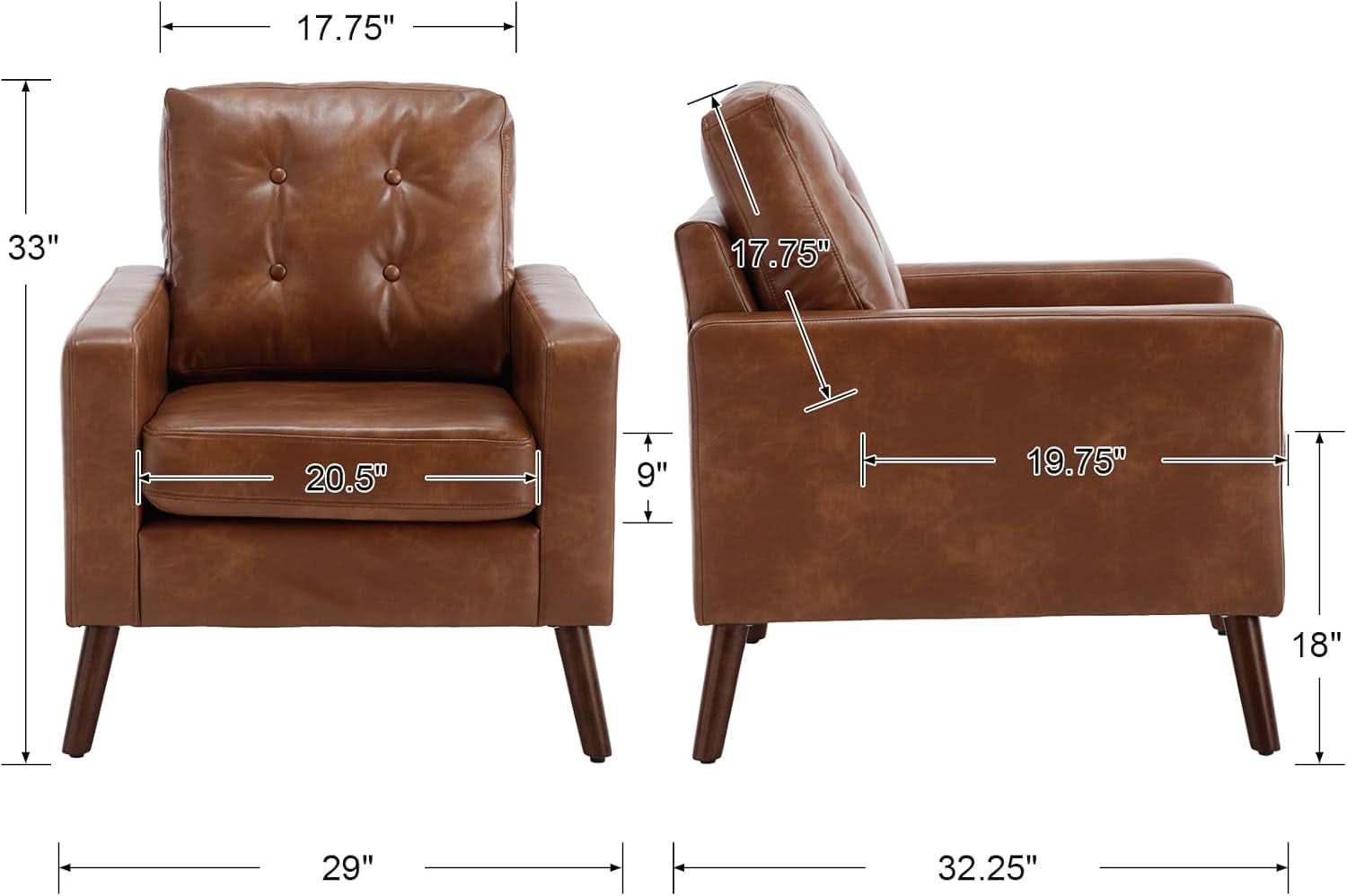 Brown Distinctive Tufted Faux Leather Armchairs Set