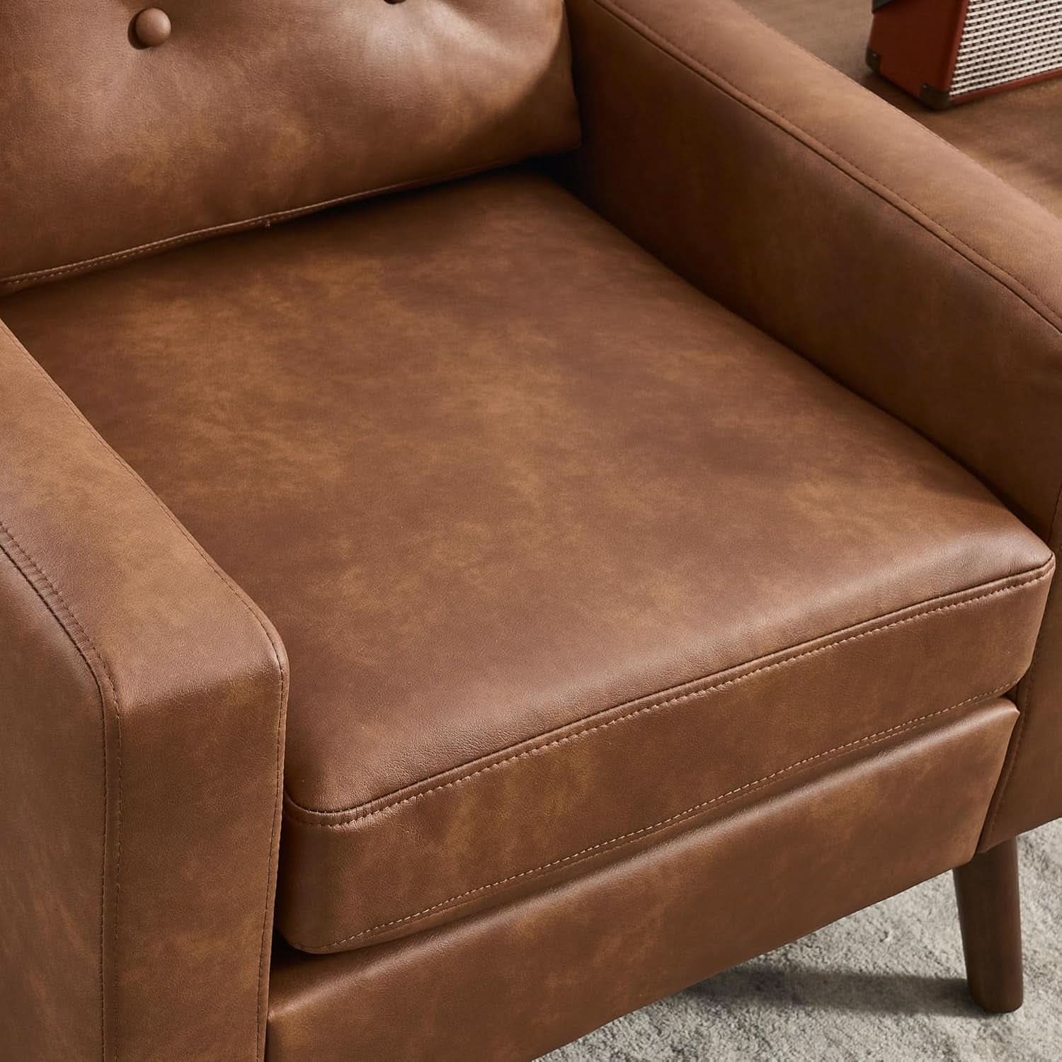 Brown Distinctive Tufted Faux Leather Armchairs Set