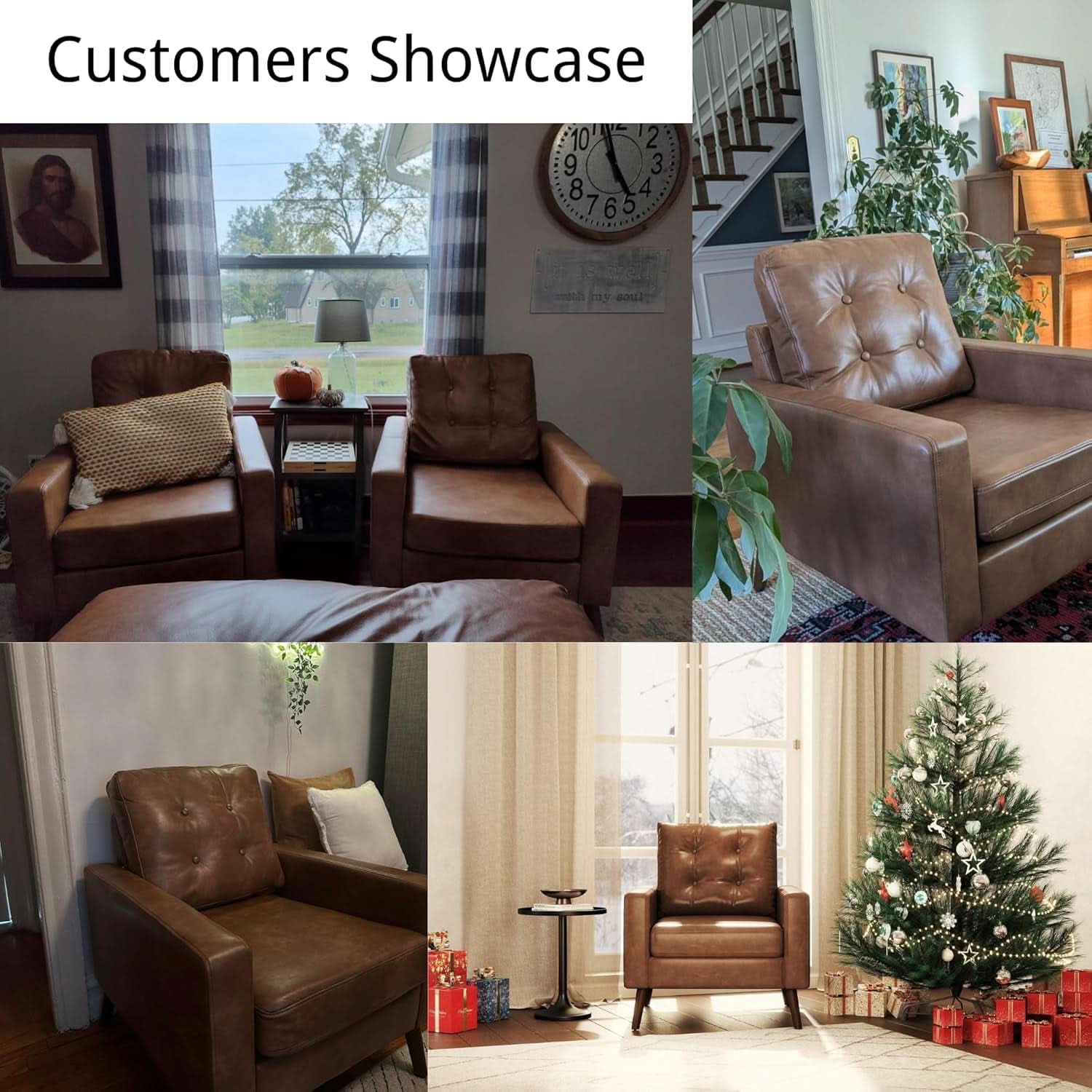 Brown Distinctive Tufted Faux Leather Armchairs Set