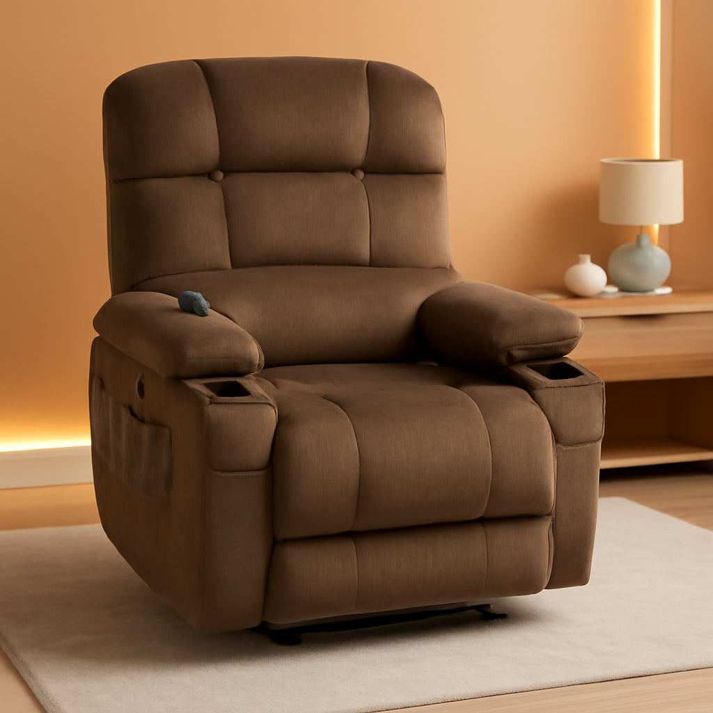 Brown Dual Motor Lift Recliner With Massage Heat USB