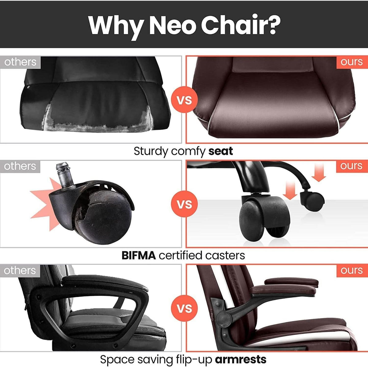 Brown Ergonomic Office Chair With Adjustable Flip Up Arms