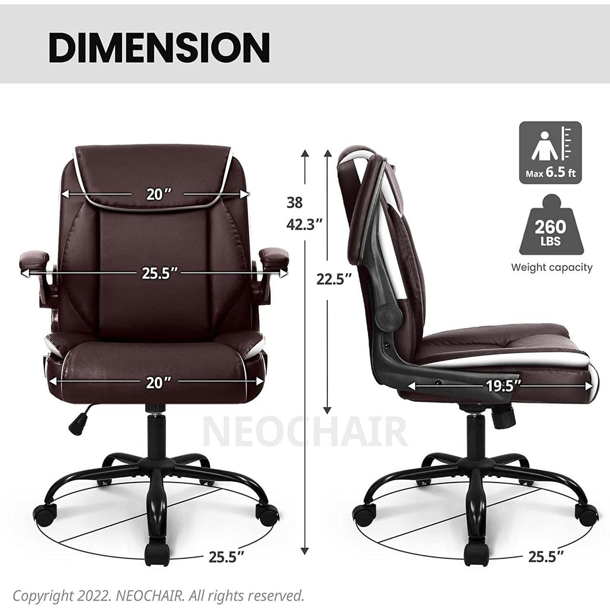 Brown Ergonomic Office Chair With Adjustable Flip Up Arms