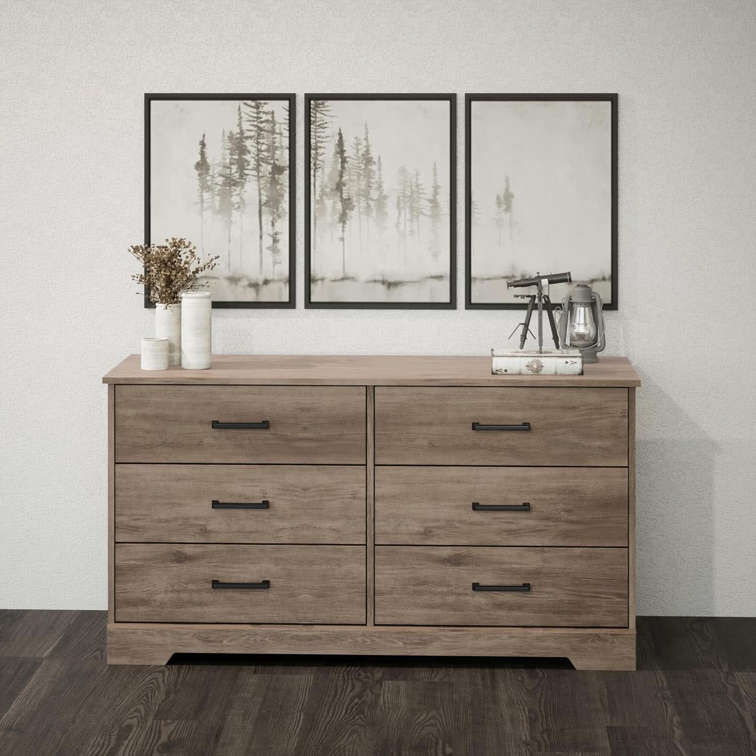 Brown Farmhouse 6 Drawer Dresser For Bedroom Storage