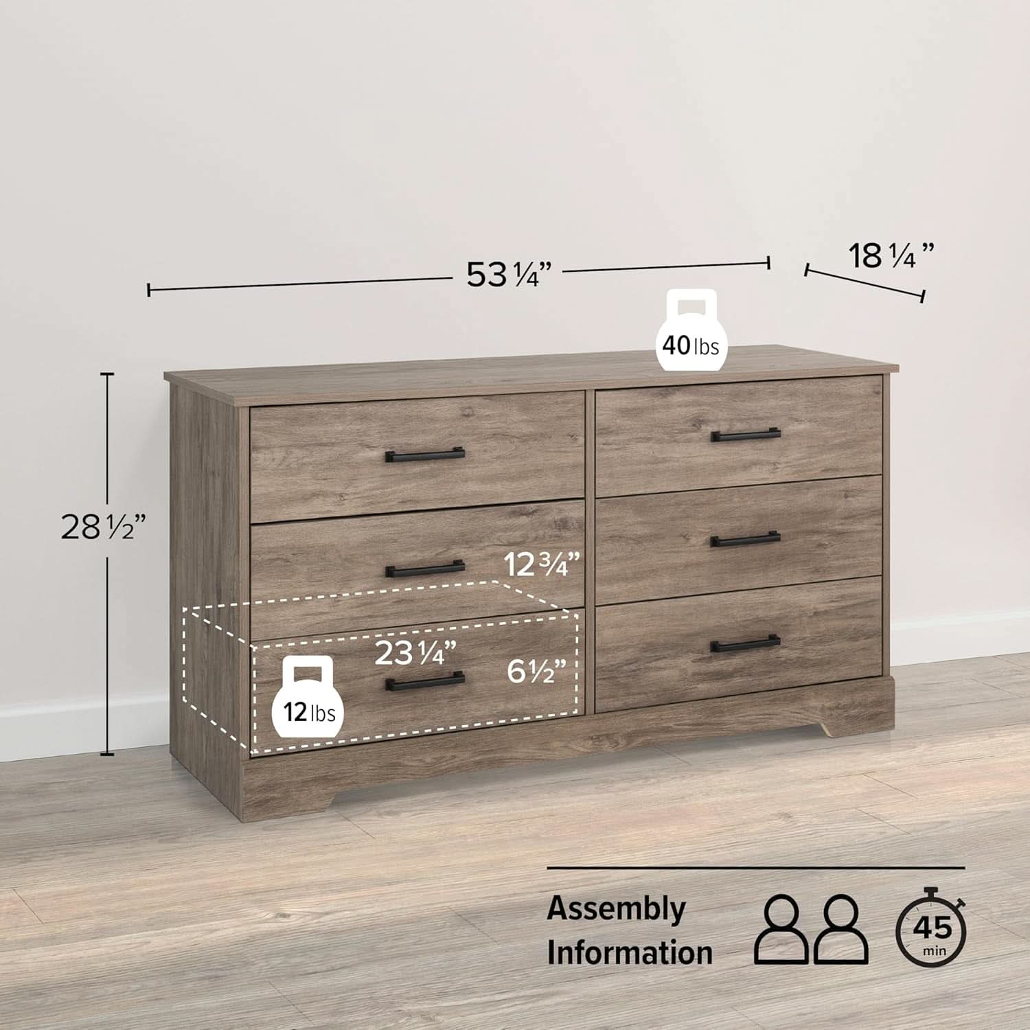 Brown Farmhouse 6 Drawer Dresser For Bedroom Storage