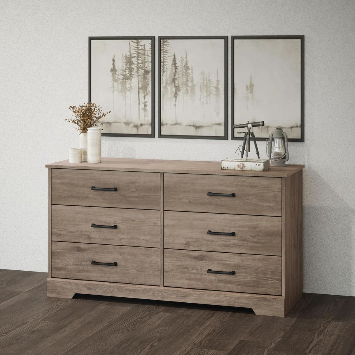 Brown Farmhouse 6 Drawer Dresser For Bedroom Storage