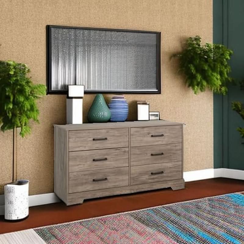 Brown Farmhouse 6 Drawer Dresser For Bedroom Storage