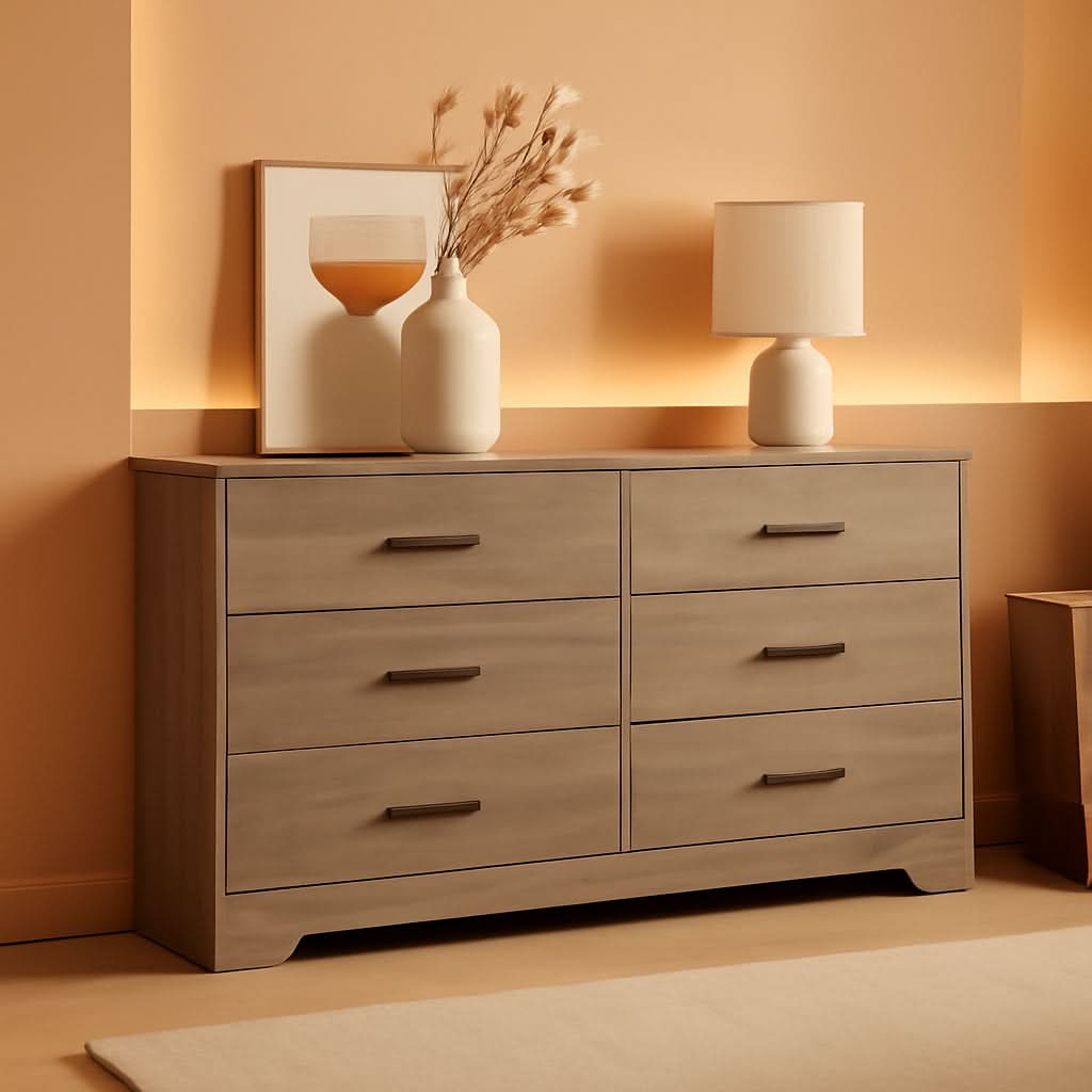 Brown Farmhouse 6 Drawer Dresser For Bedroom Storage