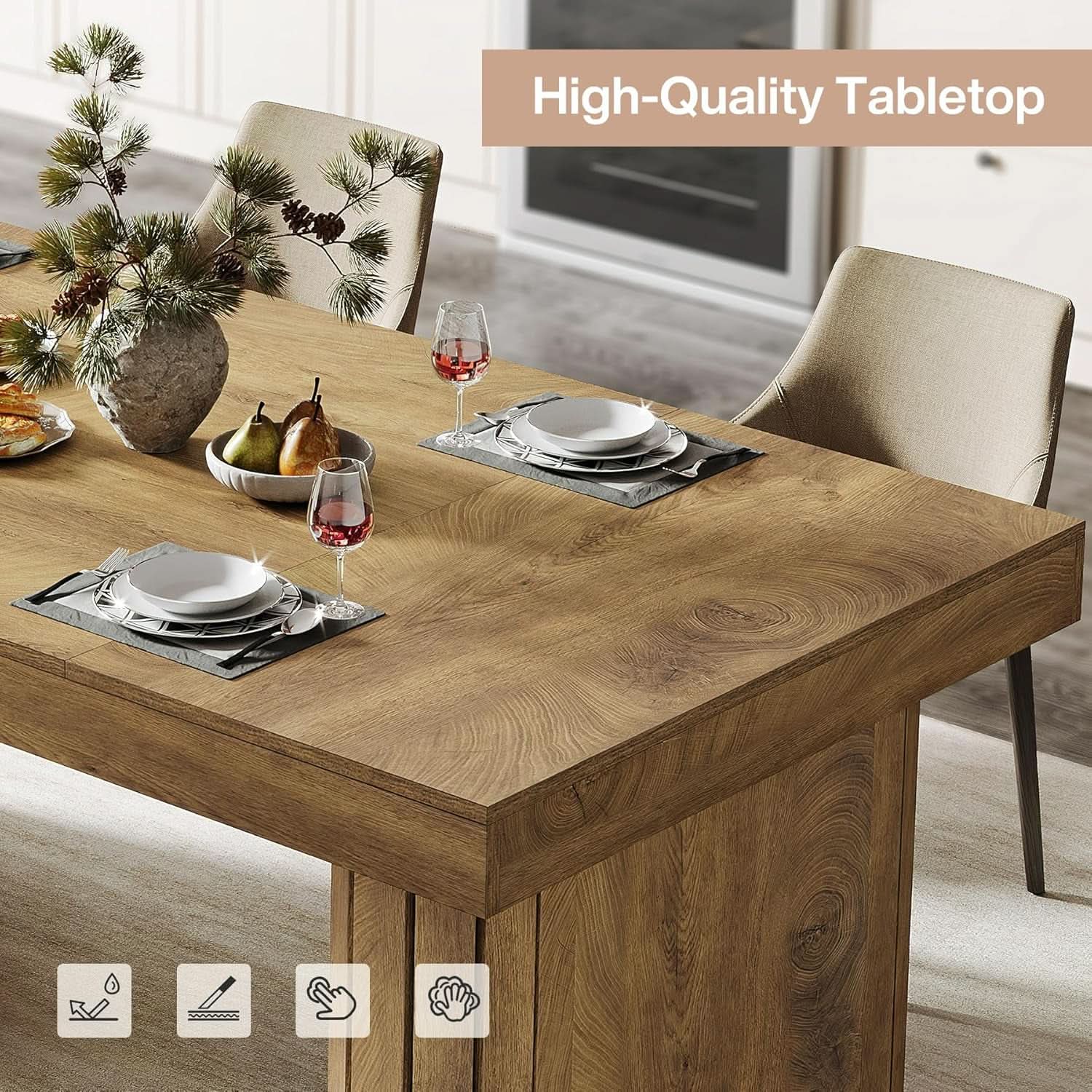 Brown Farmhouse Dining Table With Reinforced Pedestal
