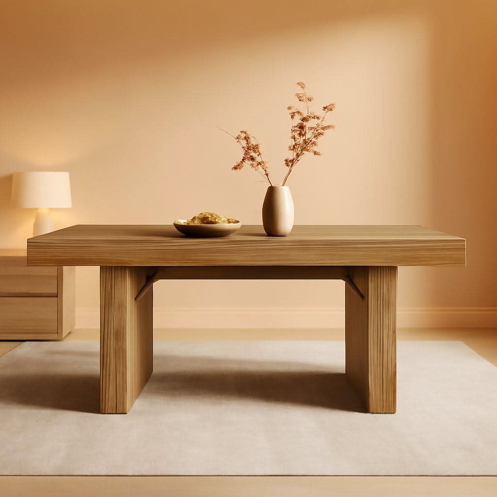 Brown Farmhouse Dining Table With Reinforced Pedestal