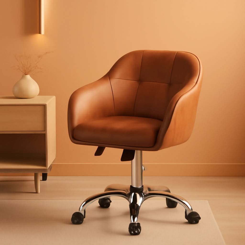 Brown Faux Leather Desk Chair With Adjustable Tilt