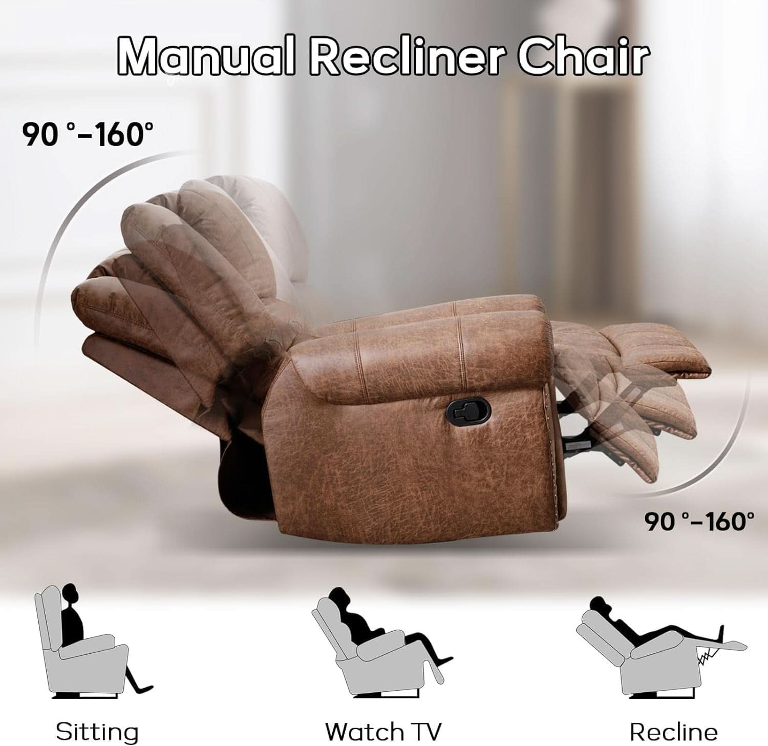 Brown Faux Leather Manual Recliner Sofa Set With Loveseat