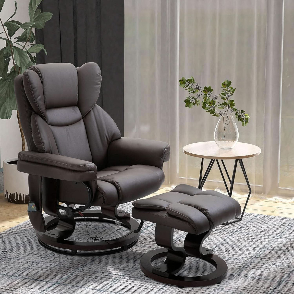 Brown Faux Leather Massage Recliner Chair With Ottoman