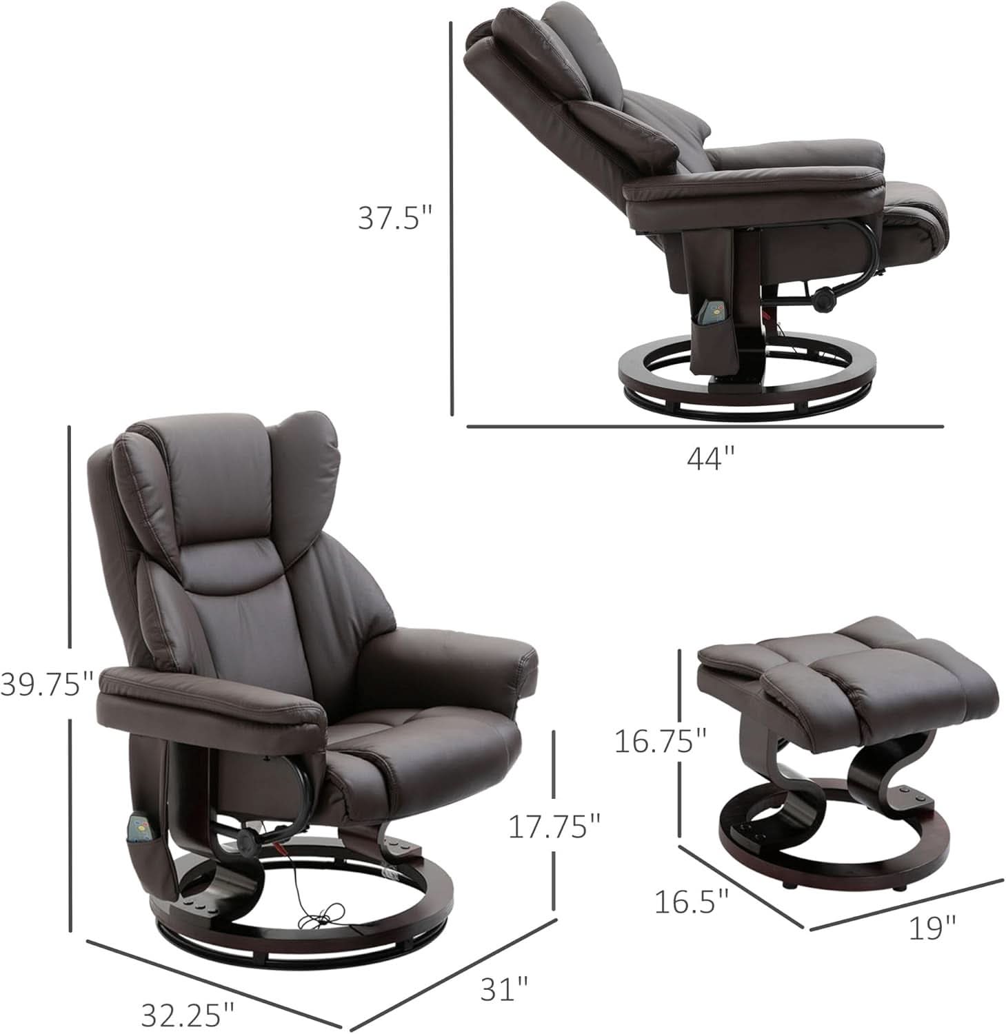 Brown Faux Leather Massage Recliner Chair With Ottoman