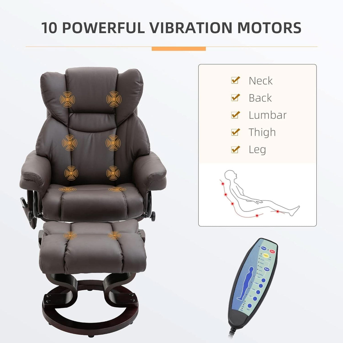 Brown Faux Leather Massage Recliner Chair With Ottoman