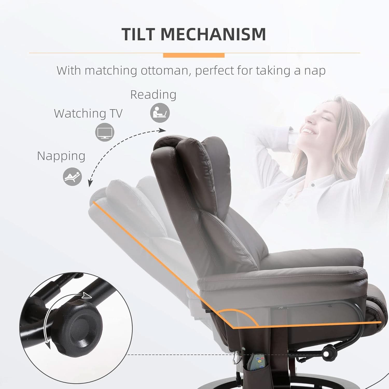 Brown Faux Leather Massage Recliner Chair With Ottoman