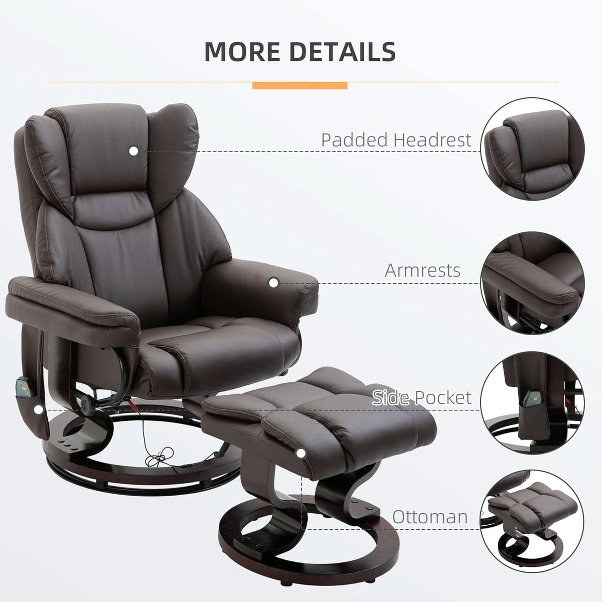 Brown Faux Leather Massage Recliner Chair With Ottoman