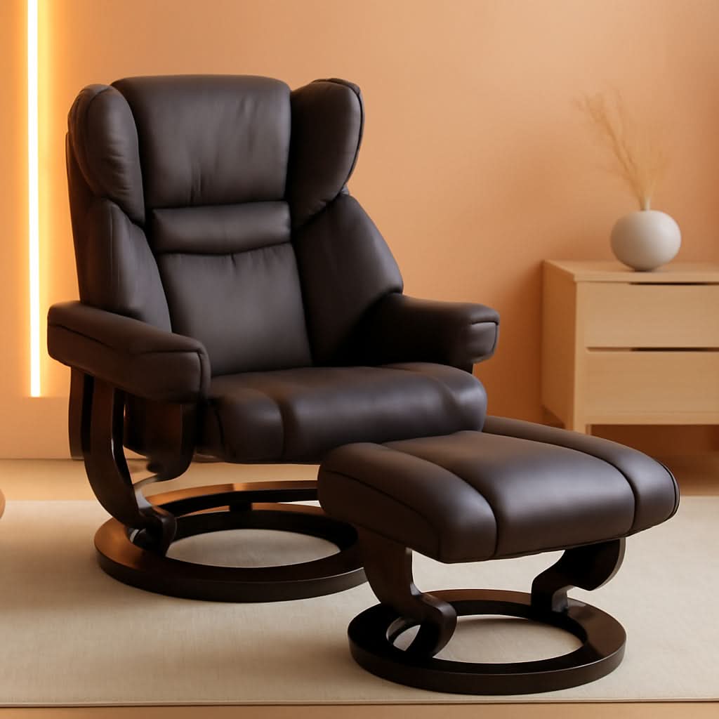 Brown Faux Leather Massage Recliner Chair With Ottoman