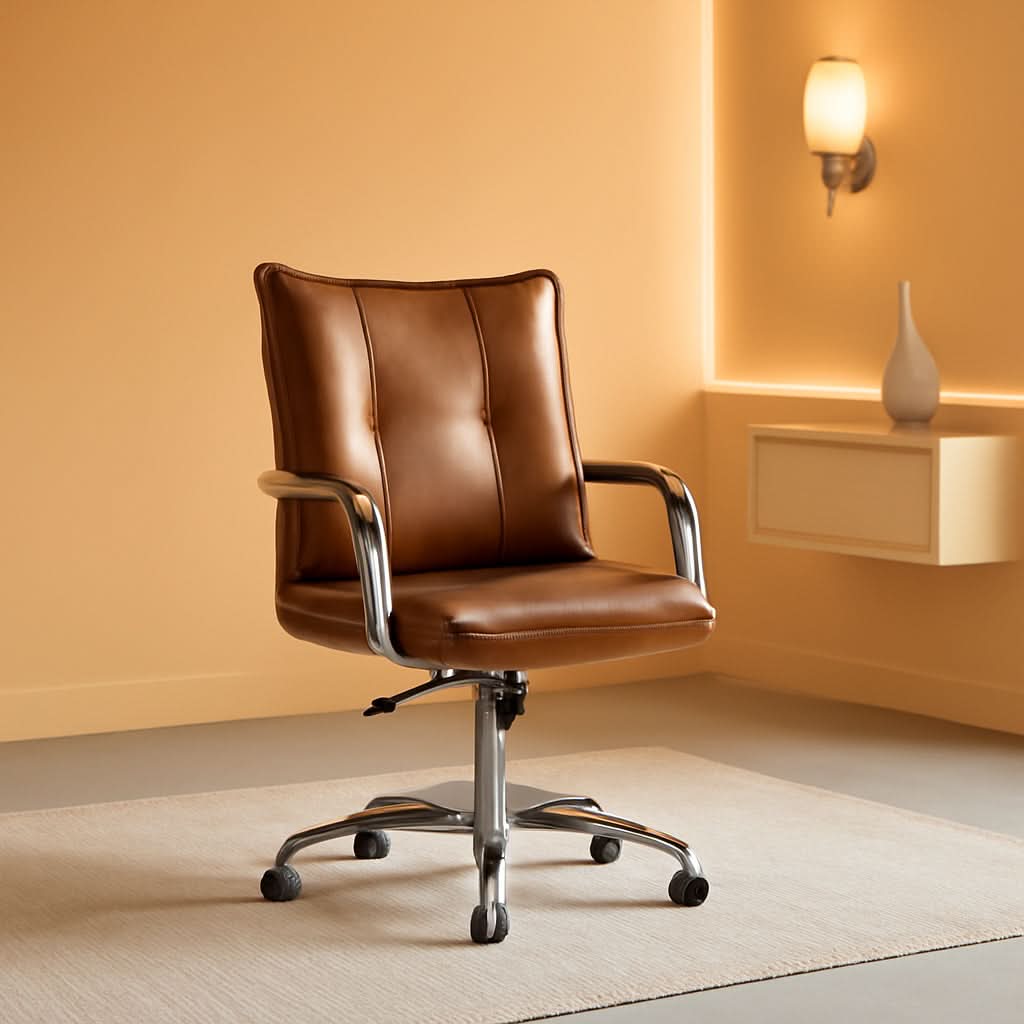 Brown Faux Leather Office Desk Chair Adjustable Swivel