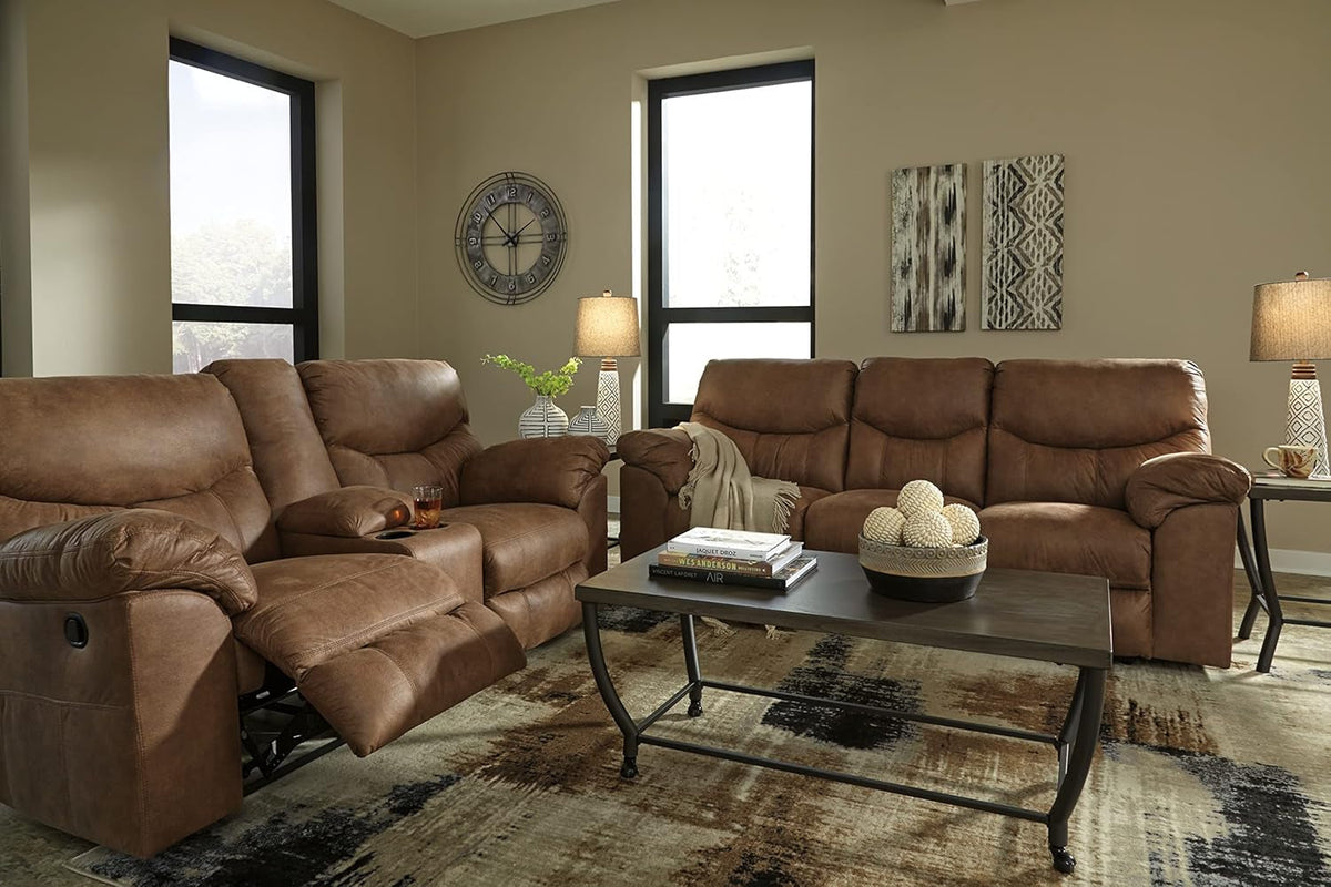 Brown Faux Leather Recliner Loveseat With Dual Reclining