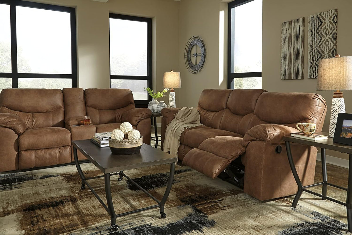 Brown Faux Leather Recliner Loveseat With Dual Reclining