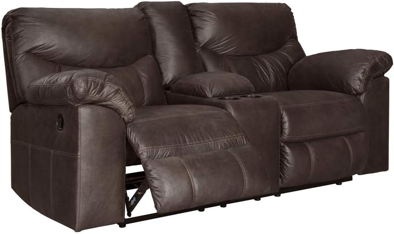 Brown Faux Leather Recliner Loveseat With Dual Reclining