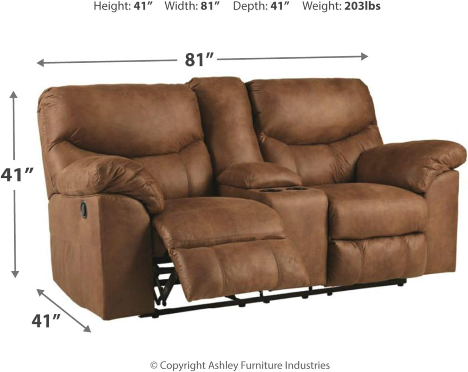 Brown Faux Leather Recliner Loveseat With Dual Reclining