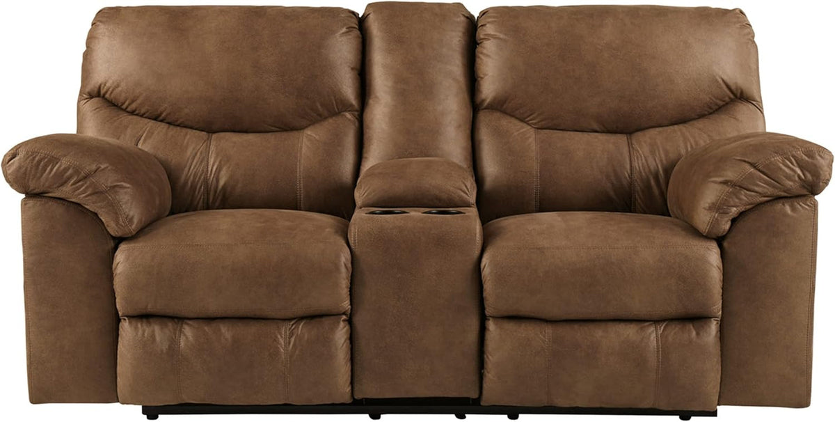 Brown Faux Leather Recliner Loveseat With Dual Reclining