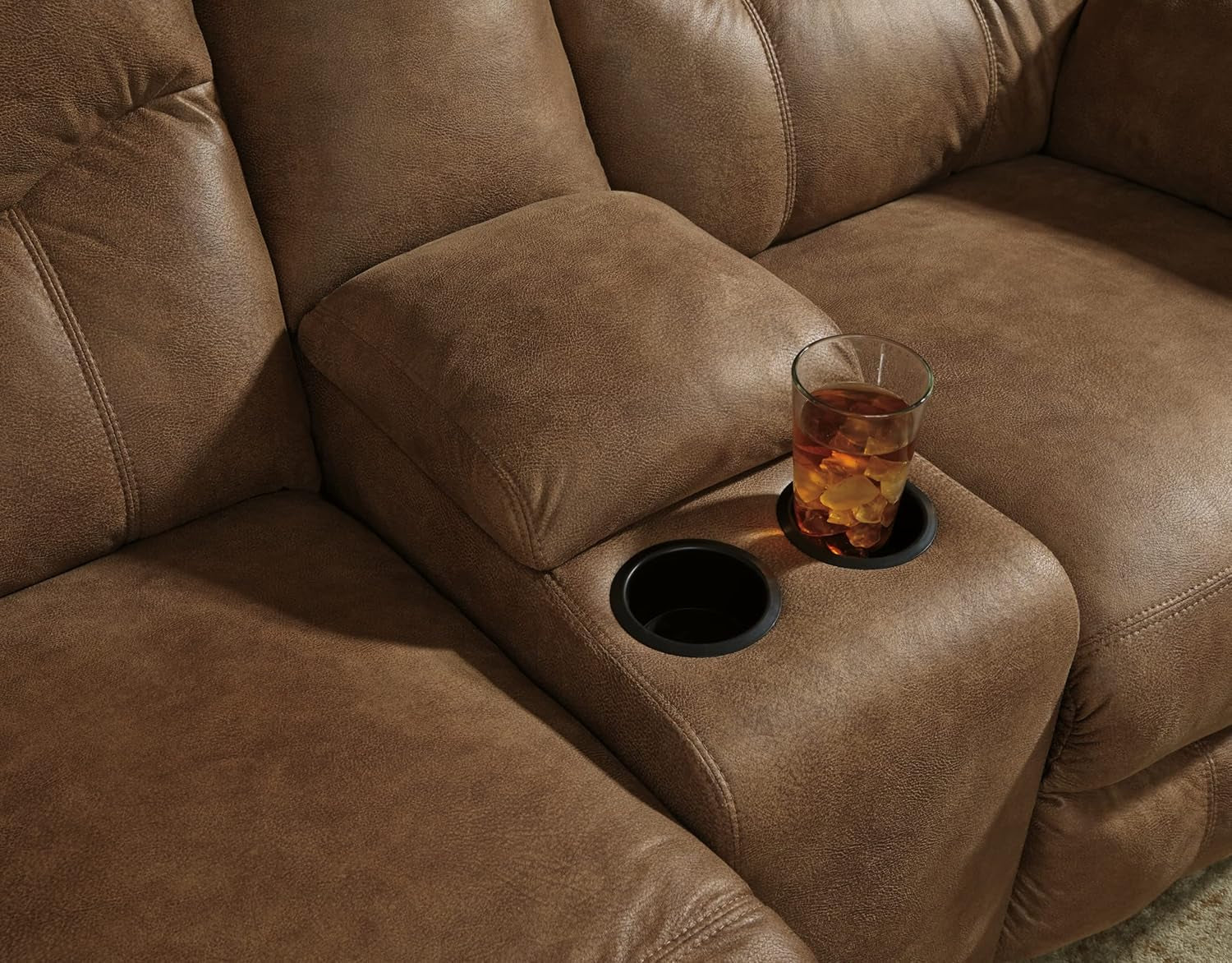 Brown Faux Leather Recliner Loveseat With Dual Reclining