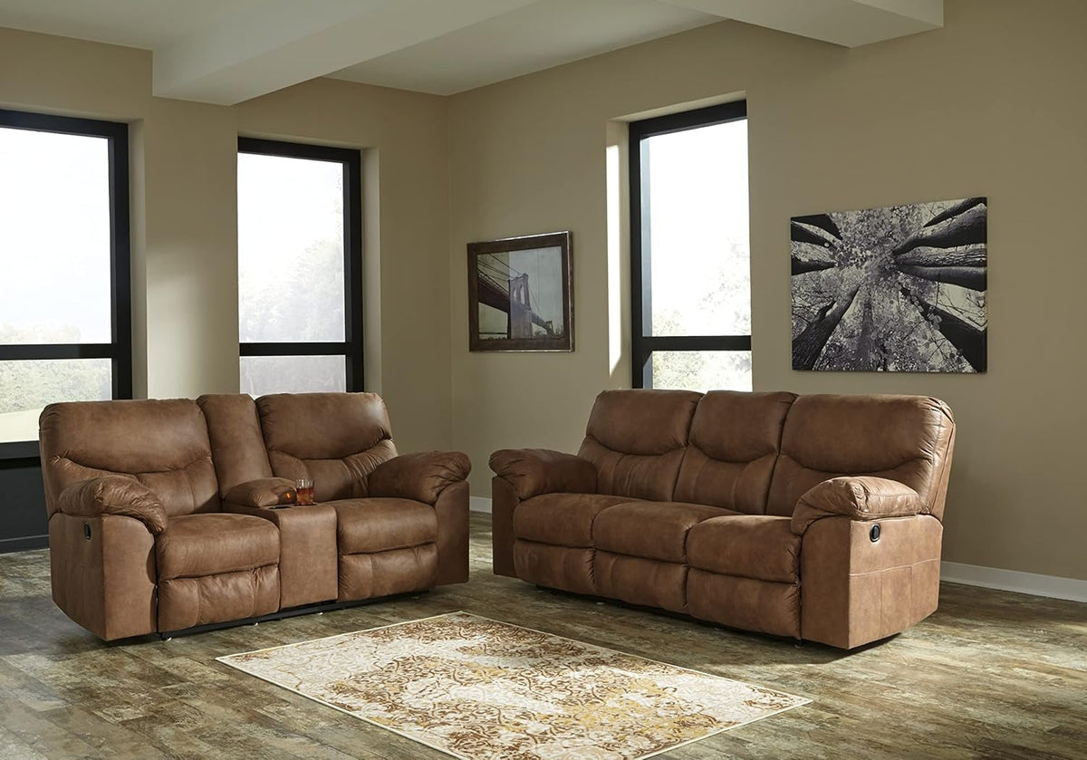 Brown Faux Leather Recliner Loveseat With Dual Reclining