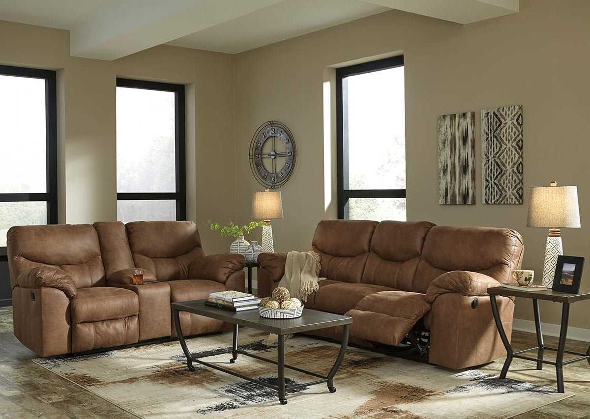 Brown Faux Leather Recliner Loveseat With Dual Reclining