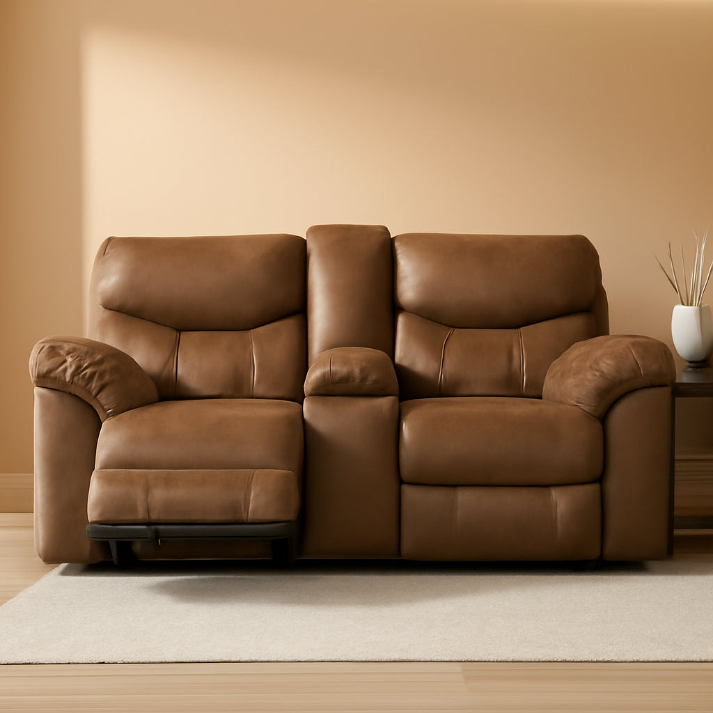 Brown Faux Leather Recliner Loveseat With Dual Reclining