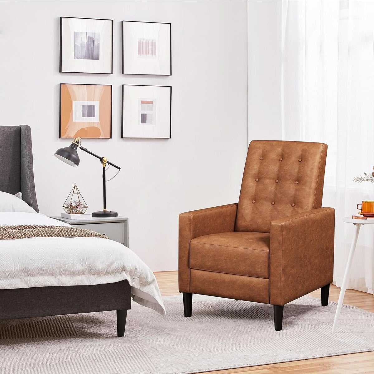 Brown Faux Leather Recliner Sofa Adjustable Back Footrest