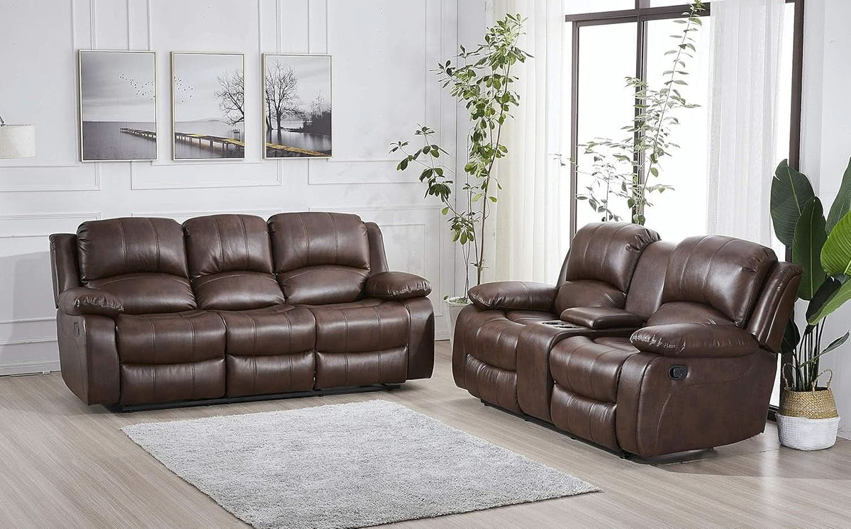 Brown Faux Leather Sofa and Loveseat Set Two Piece
