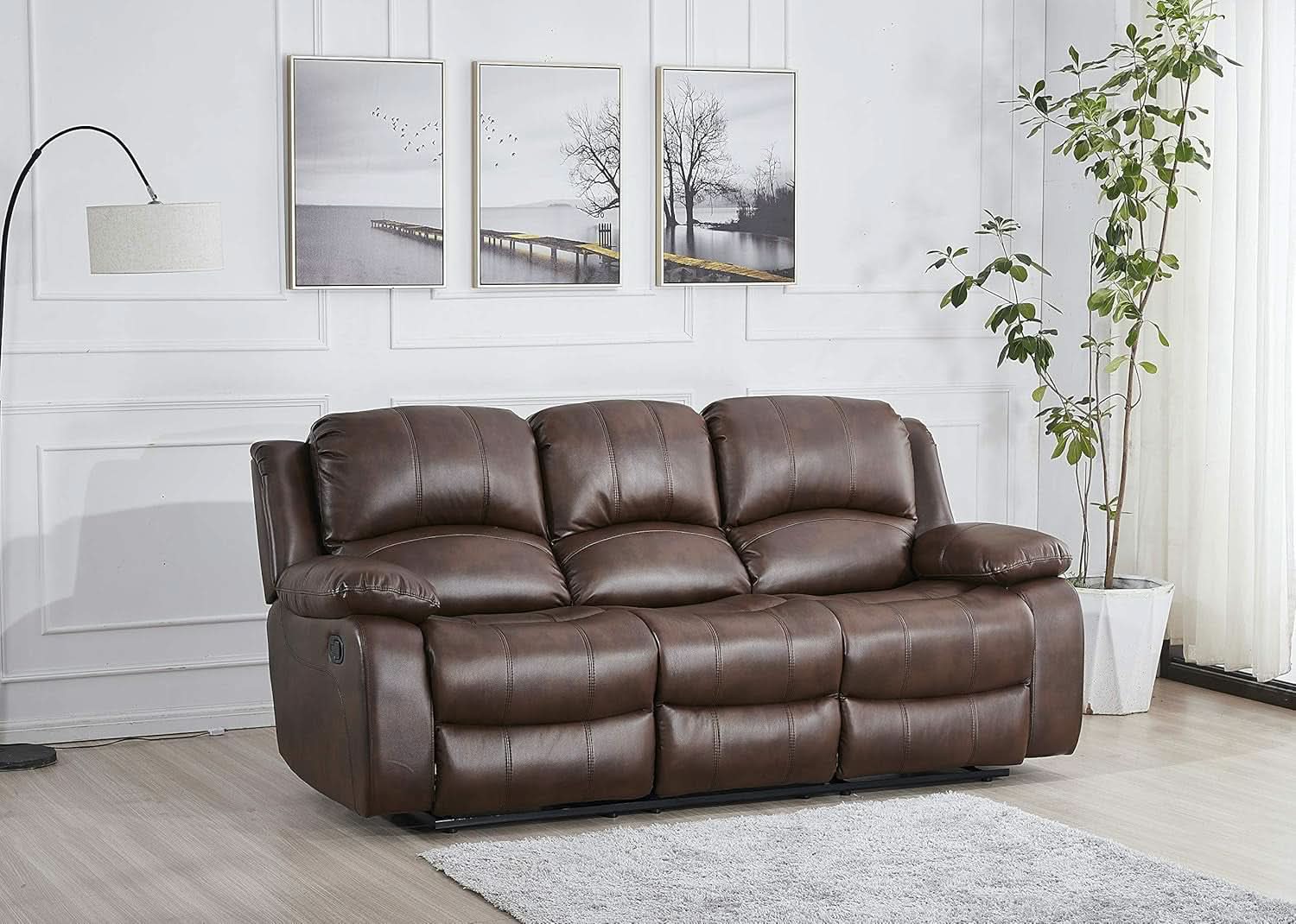 Brown Faux Leather Sofa and Loveseat Set Two Piece