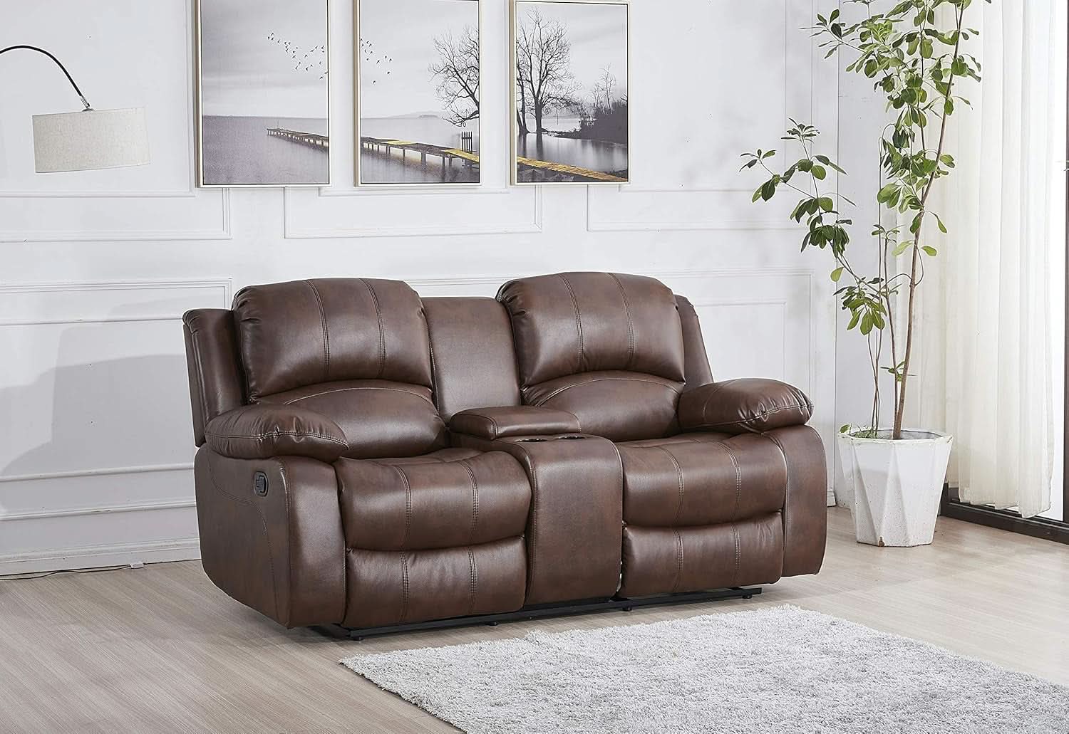 Brown Faux Leather Sofa and Loveseat Set Two Piece