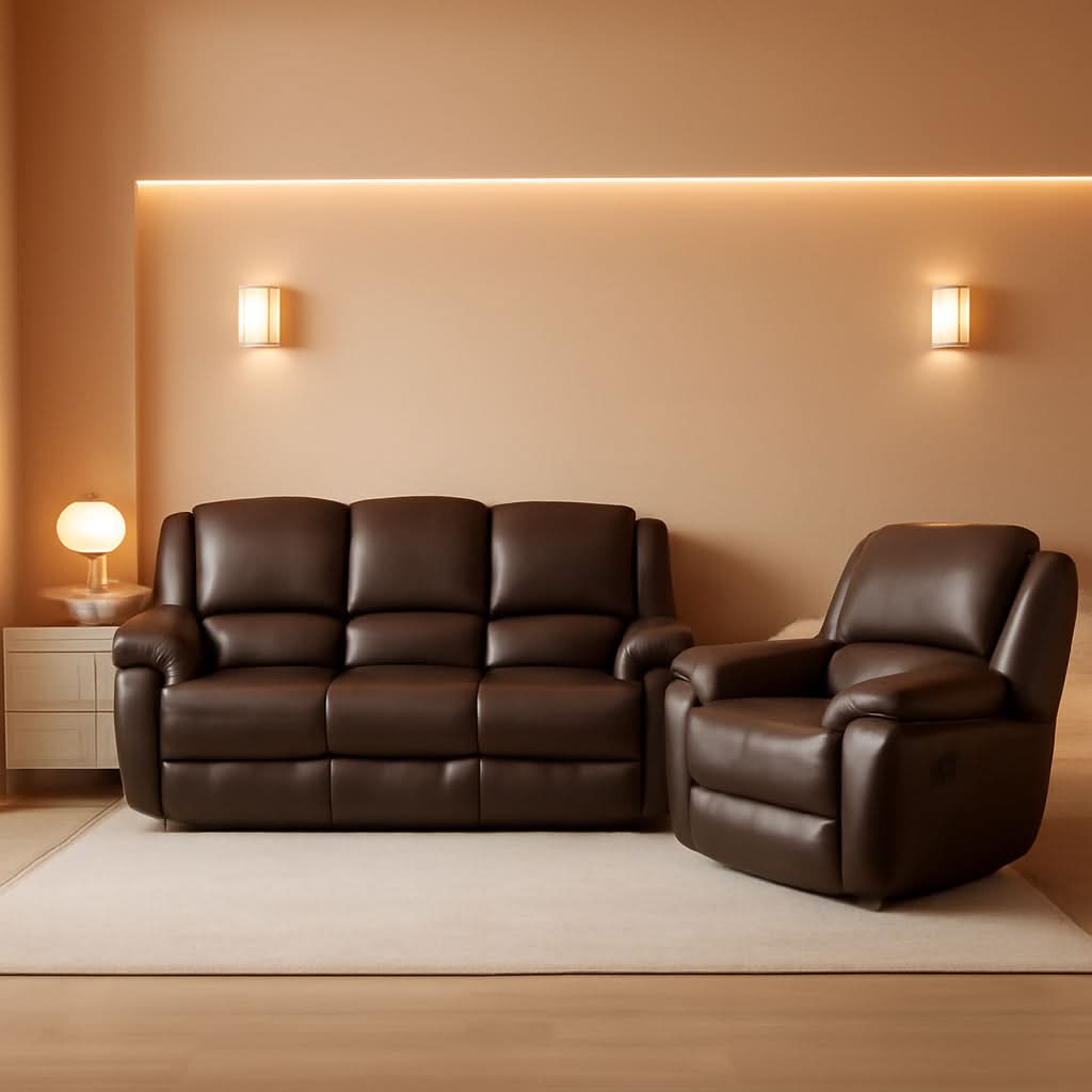 Brown Faux Leather Sofa and Loveseat Set Two Piece