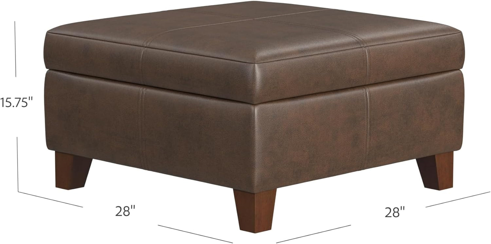 Brown Faux Leather Square Storage Ottoman Oversized