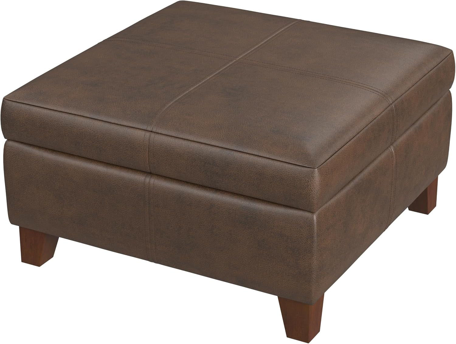 Brown Faux Leather Square Storage Ottoman Oversized