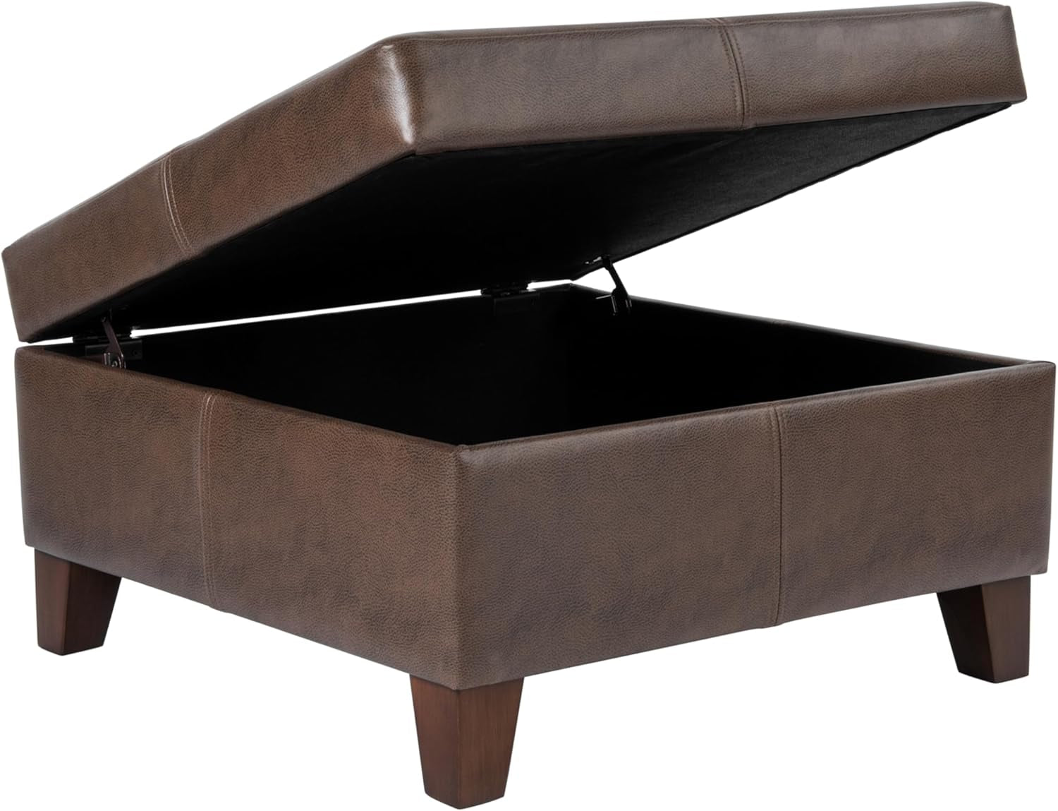 Brown Faux Leather Square Storage Ottoman Oversized
