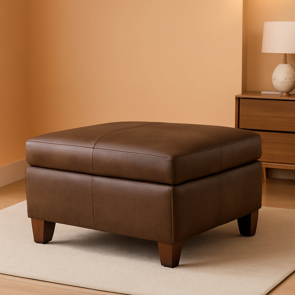 Brown Faux Leather Square Storage Ottoman Oversized