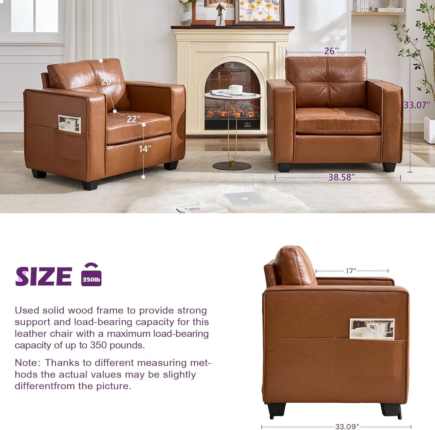 Brown Faux Leather Upholstered Accent Chair Oversized