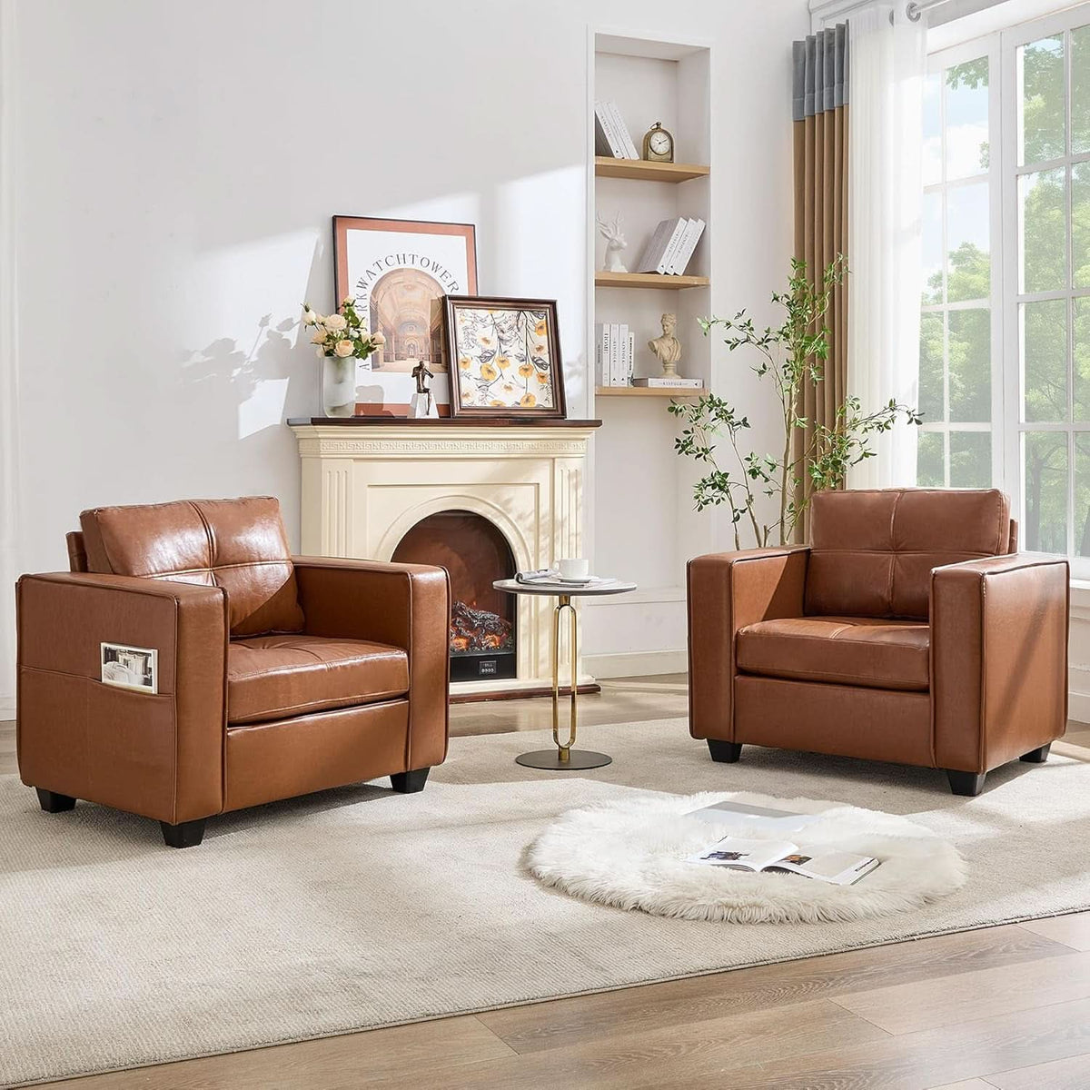 Brown Faux Leather Upholstered Accent Chair Oversized