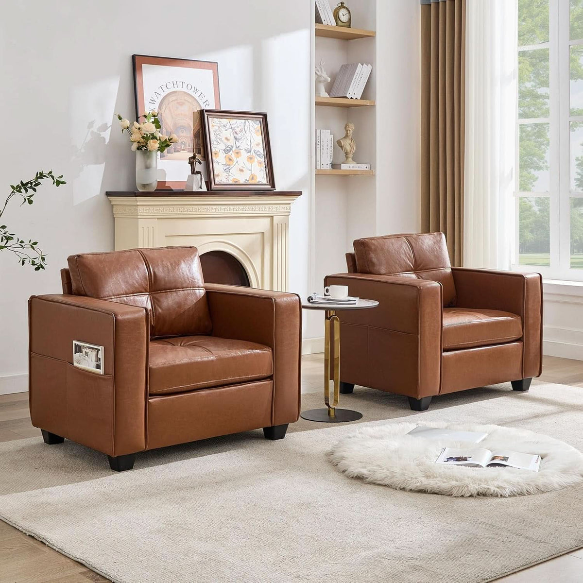 Brown Faux Leather Upholstered Accent Chair Oversized