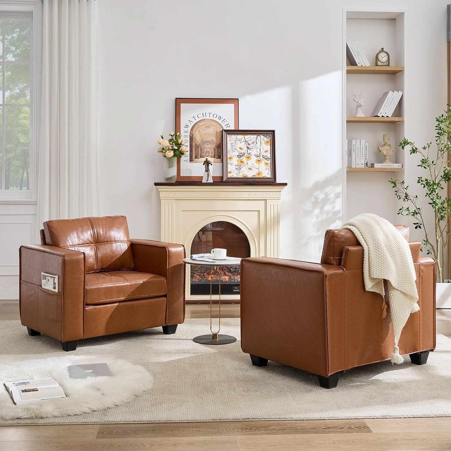 Brown Faux Leather Upholstered Accent Chair Oversized