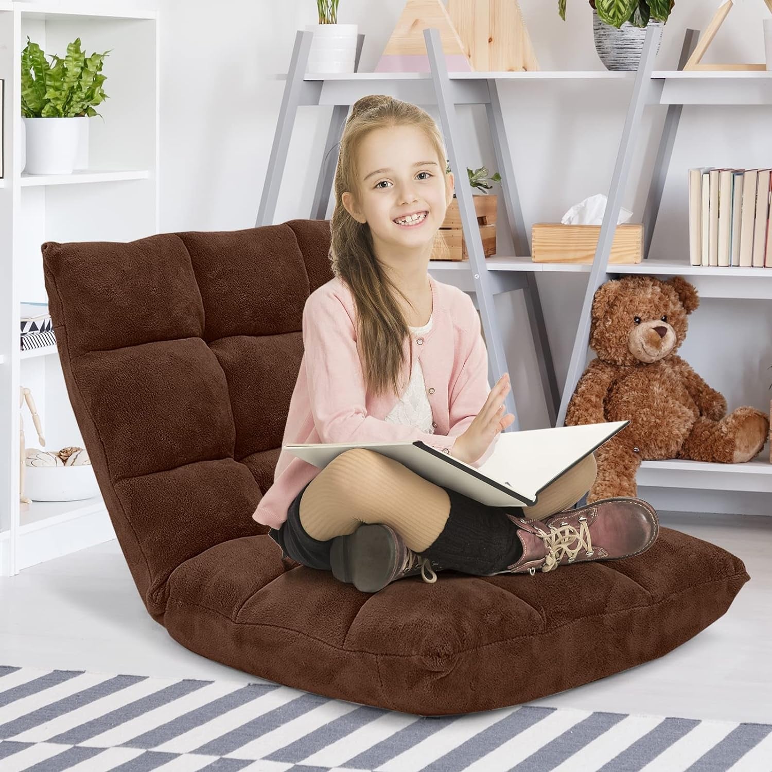 Brown Floor Chair With 14-Position Back Support Cushioned
