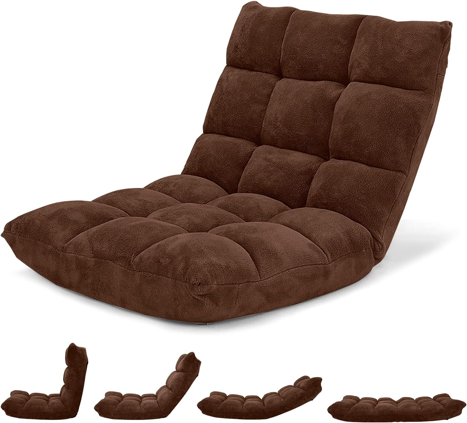 Brown Floor Chair With 14-Position Back Support Cushioned