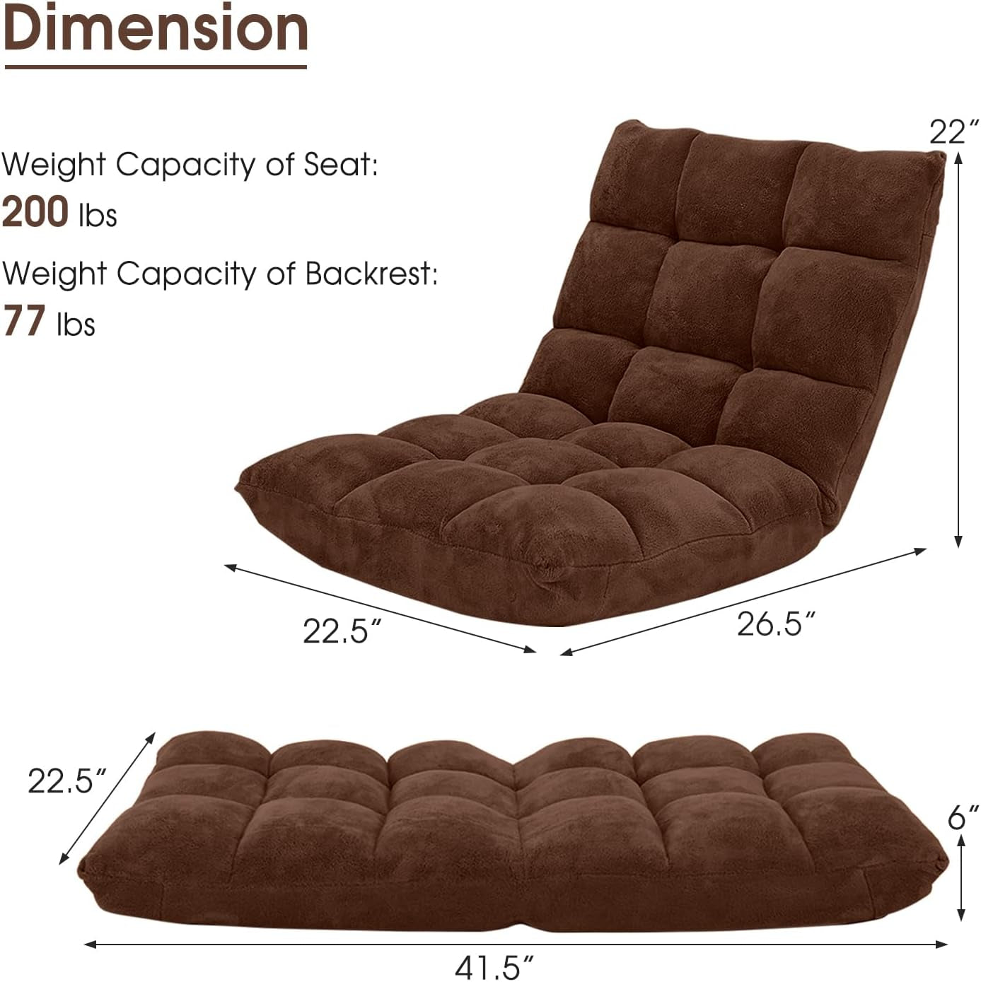 Brown Floor Chair With 14-Position Back Support Cushioned